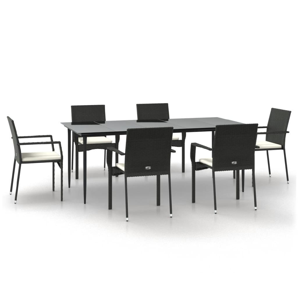 vidaXL Set mobilier de grădină cu perne, 7 piese, negru, poliratan vidaXL Set mobilier de grădină cu perne, 7 piese, negru, poliratan