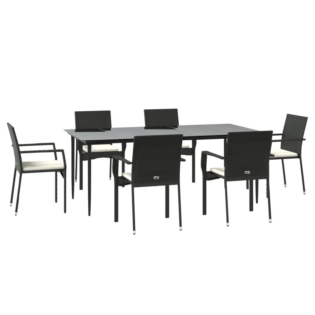 vidaXL Set mobilier de grădină cu perne, 7 piese, negru, poliratan vidaXL Set mobilier de grădină cu perne, 7 piese, negru, poliratan