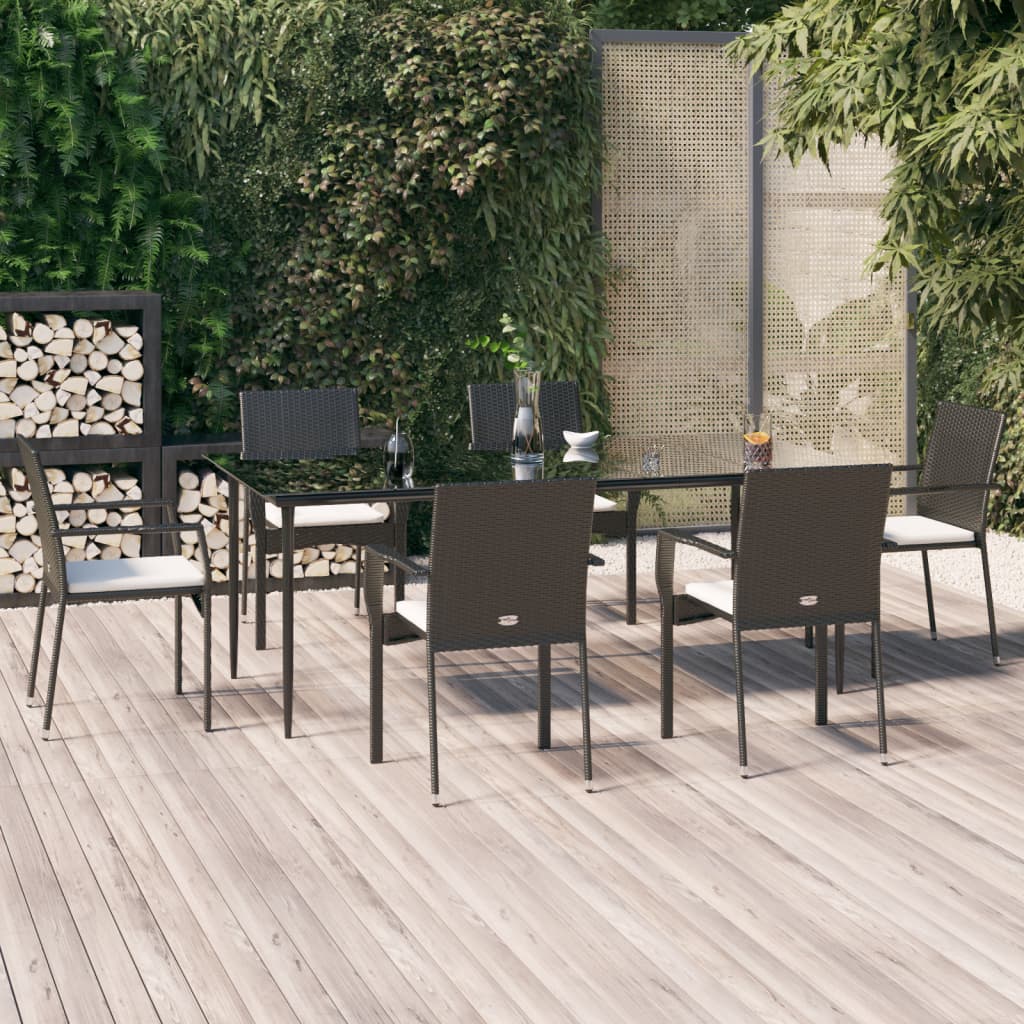 vidaXL Set mobilier de grădină cu perne, 7 piese, negru, poliratan vidaXL Set mobilier de grădină cu perne, 7 piese, negru, poliratan
