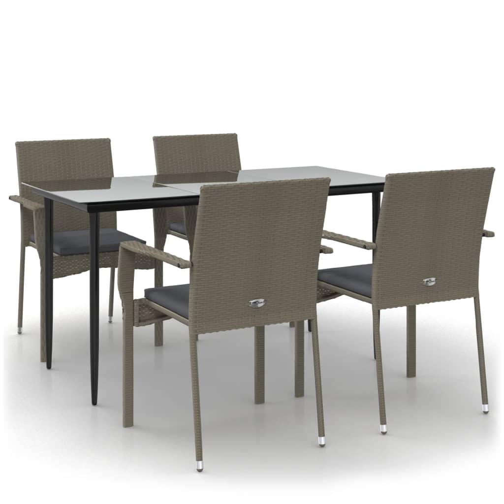 vidaXL Set mobilier grădină cu perne, 5 piese, negru și gri, poliratan