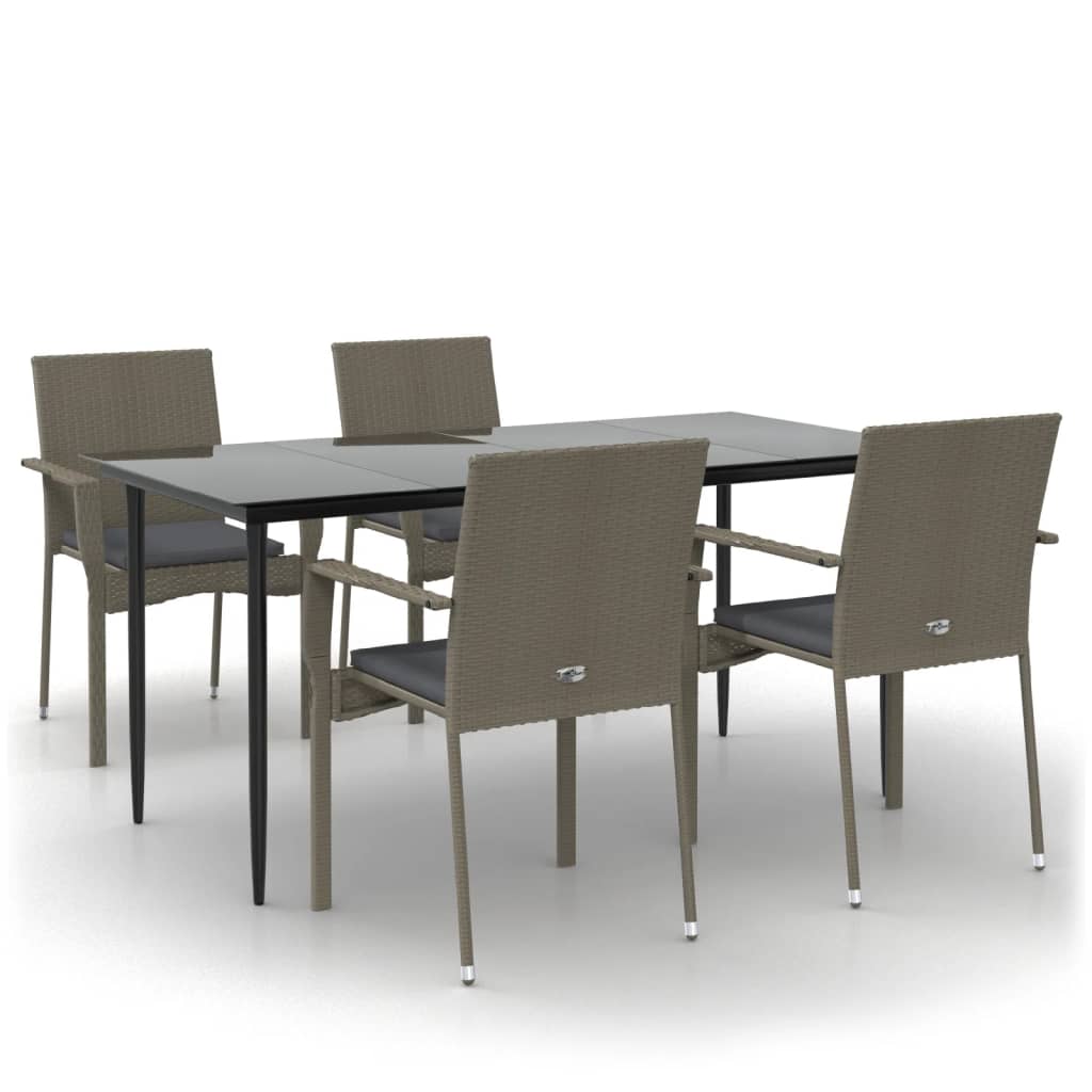 vidaXL Set mobilier grădină cu perne, 5 piese, negru și gri, poliratan