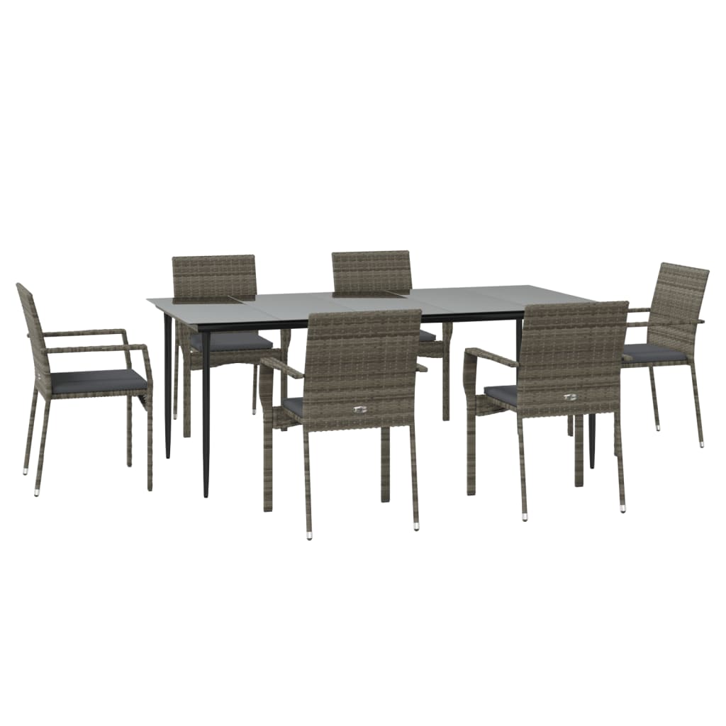 vidaXL Set mobilier de grădină cu perne, 7 piese, negru/gri, poliratan vidaXL Set mobilier de grădină cu perne, 7 piese, negru/gri, poliratan