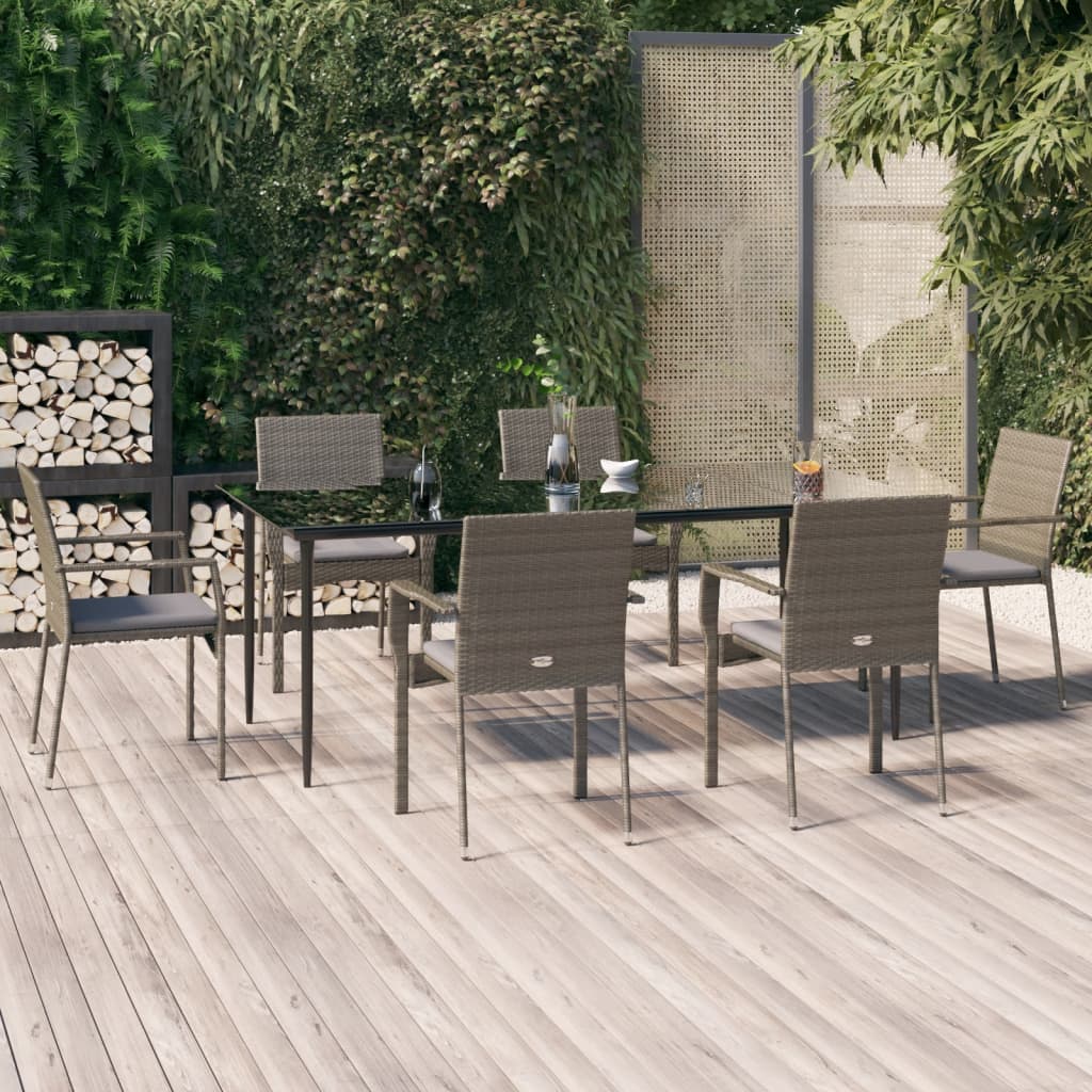 vidaXL Set mobilier de grădină cu perne, 7 piese, negru/gri, poliratan vidaXL Set mobilier de grădină cu perne, 7 piese, negru/gri, poliratan