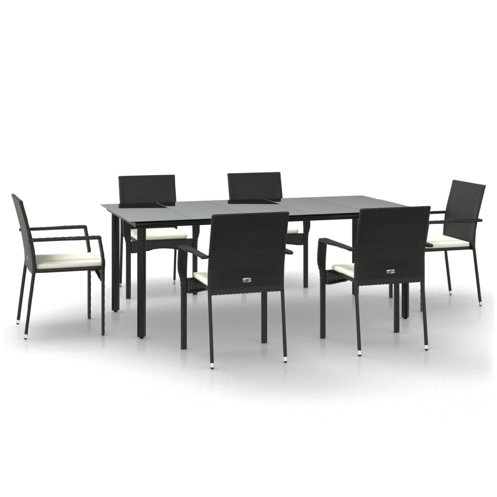 vidaXL Set mobilier de grădină cu perne, 7 piese, negru, poliratan vidaXL Set mobilier de grădină cu perne, 7 piese, negru, poliratan