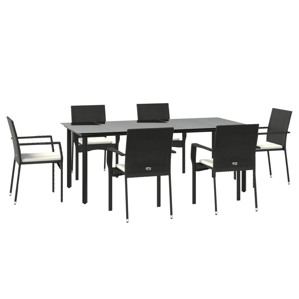 vidaXL Set mobilier de grădină cu perne, 7 piese, negru, poliratan vidaXL Set mobilier de grădină cu perne, 7 piese, negru, poliratan