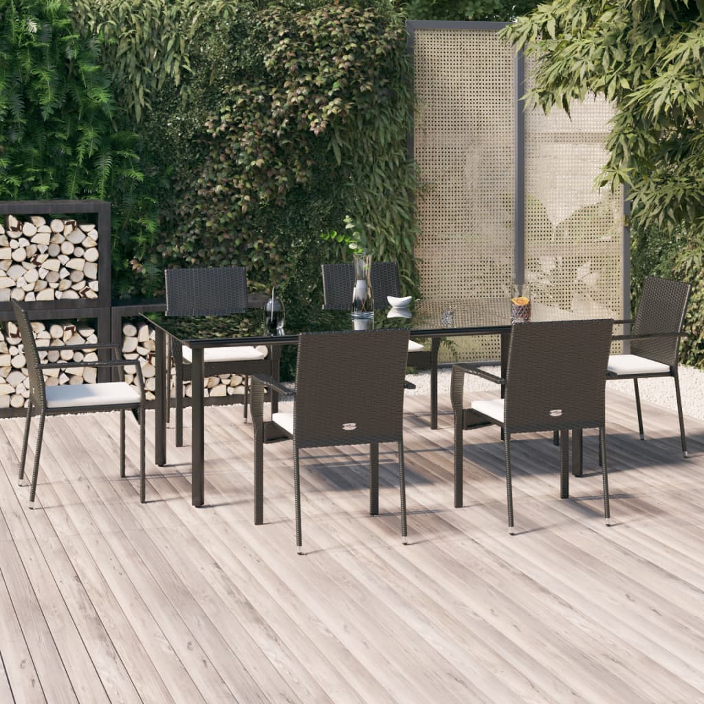 vidaXL Set mobilier de grădină cu perne, 7 piese, negru, poliratan vidaXL Set mobilier de grădină cu perne, 7 piese, negru, poliratan