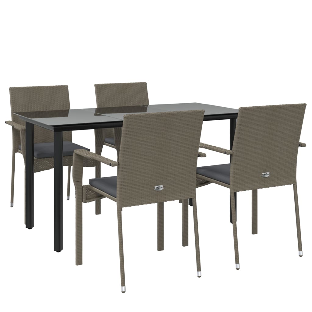 vidaXL Set mobilier grădină cu perne, 5 piese, negru și gri, poliratan