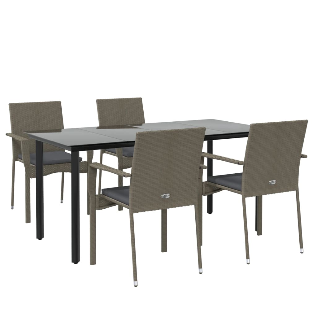 vidaXL Set mobilier grădină cu perne, 5 piese, negru și gri, poliratan
