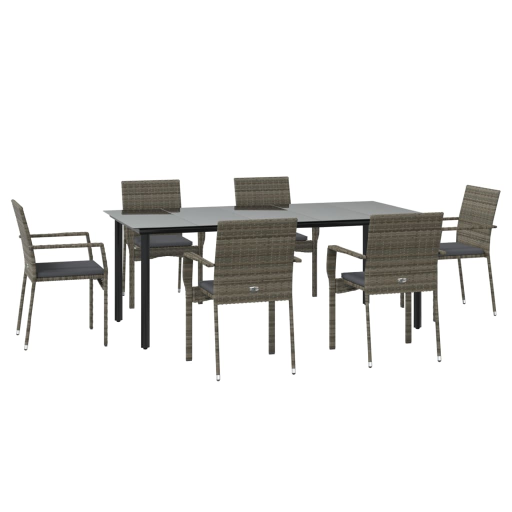 vidaXL Set mobilier de grădină cu perne, 7 piese, negru/gri, poliratan vidaXL Set mobilier de grădină cu perne, 7 piese, negru/gri, poliratan