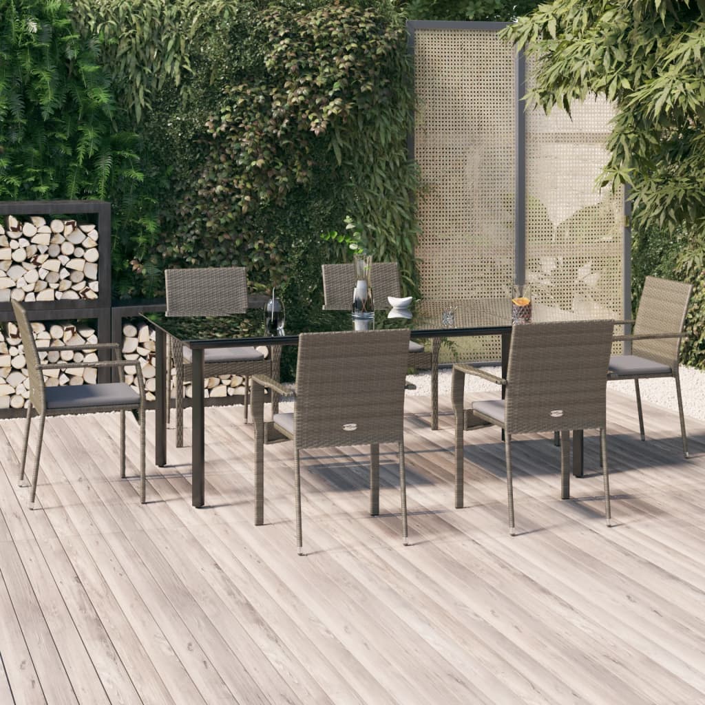 vidaXL Set mobilier de grădină cu perne, 7 piese, negru/gri, poliratan vidaXL Set mobilier de grădină cu perne, 7 piese, negru/gri, poliratan