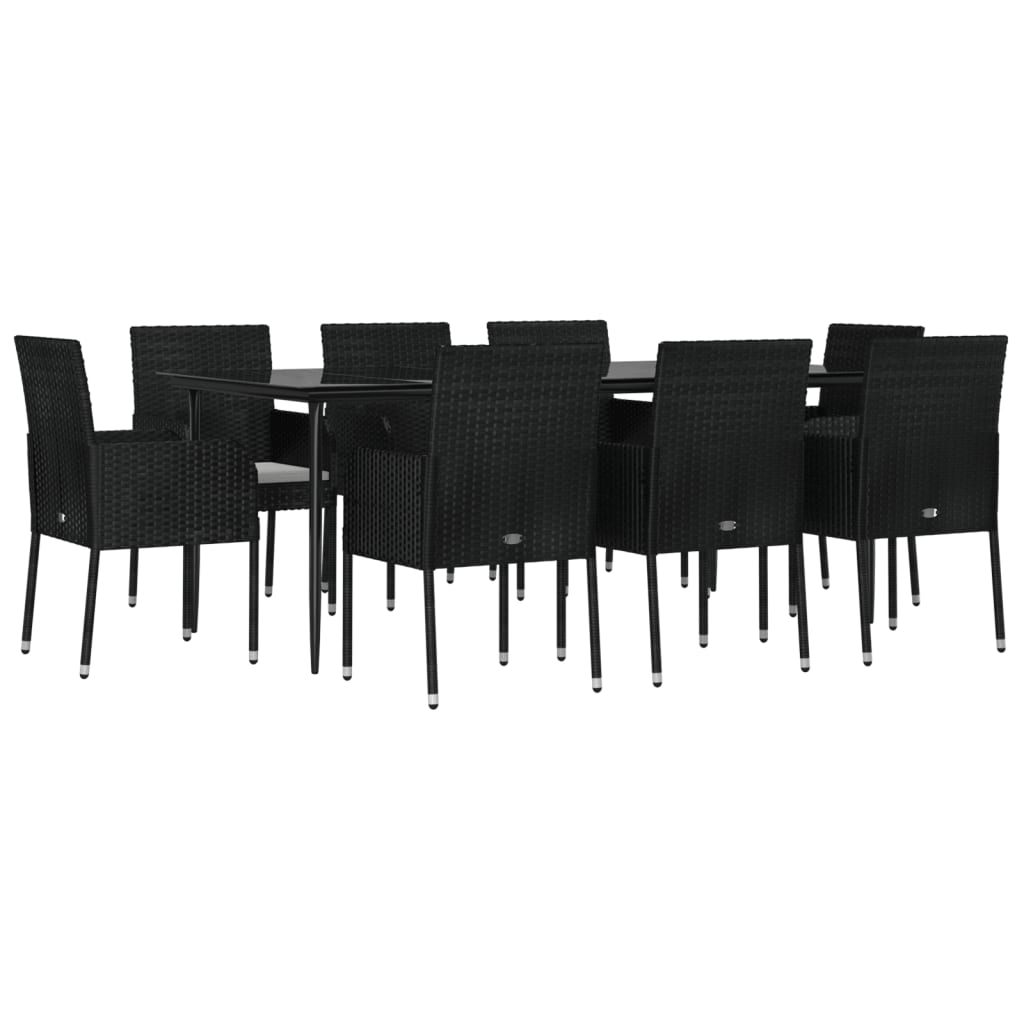 vidaXL Set mobilier de grădină cu perne, 9 piese, negru, poliratan
