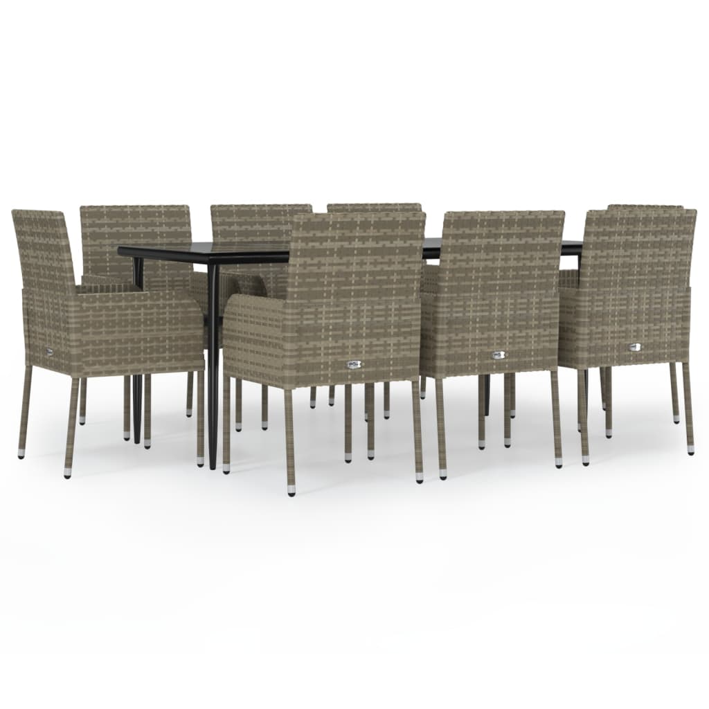 vidaXL Set mobilier de grădină cu perne, 9 piese, negru/gri, poliratan