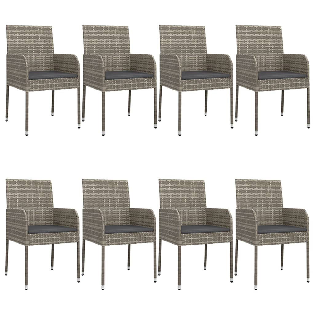 vidaXL Set mobilier de grădină cu perne, 9 piese, negru/gri, poliratan