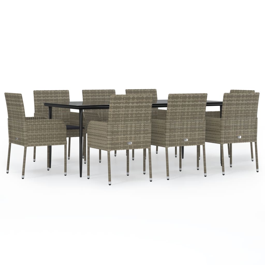 vidaXL Set mobilier de grădină cu perne, 9 piese, negru/gri, poliratan