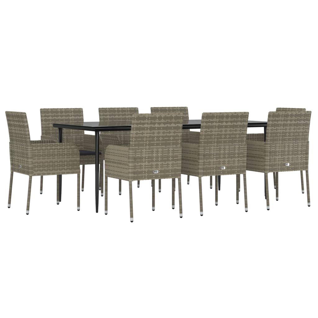 vidaXL Set mobilier de grădină cu perne, 9 piese, negru/gri, poliratan