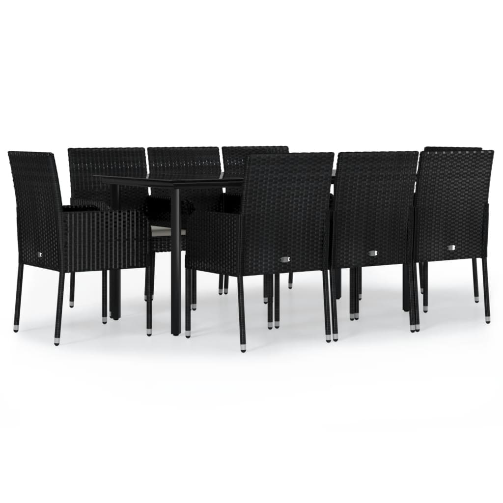 vidaXL Set mobilier de grădină cu perne, 9 piese, negru, poliratan