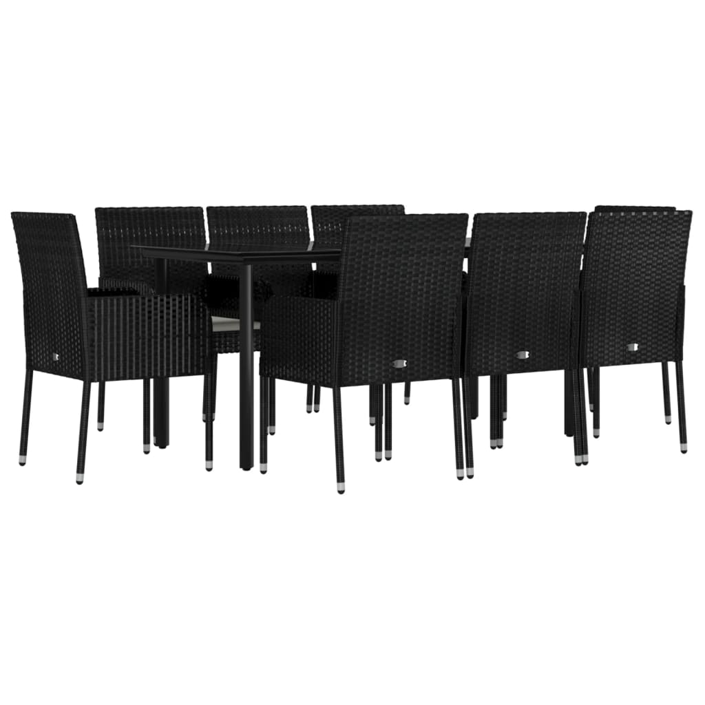 vidaXL Set mobilier de grădină cu perne, 9 piese, negru, poliratan
