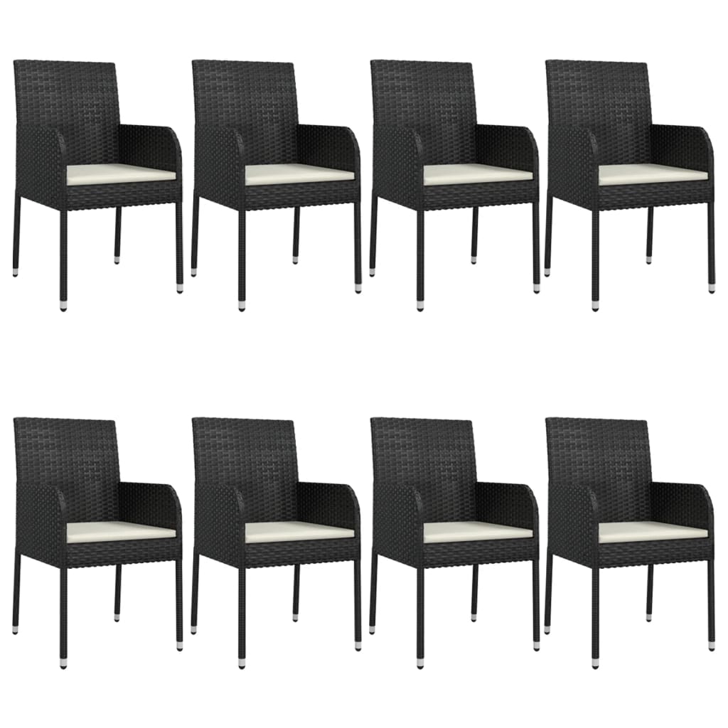 vidaXL Set mobilier de grădină cu perne, 9 piese, negru, poliratan