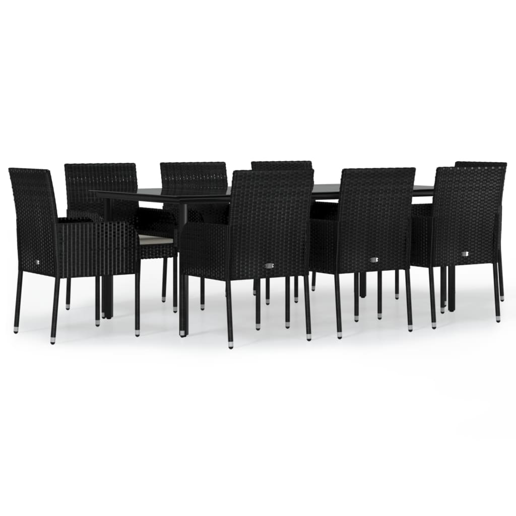 vidaXL Set mobilier de grădină cu perne, 9 piese, negru, poliratan