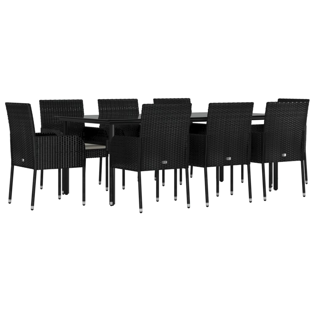 vidaXL Set mobilier de grădină cu perne, 9 piese, negru, poliratan
