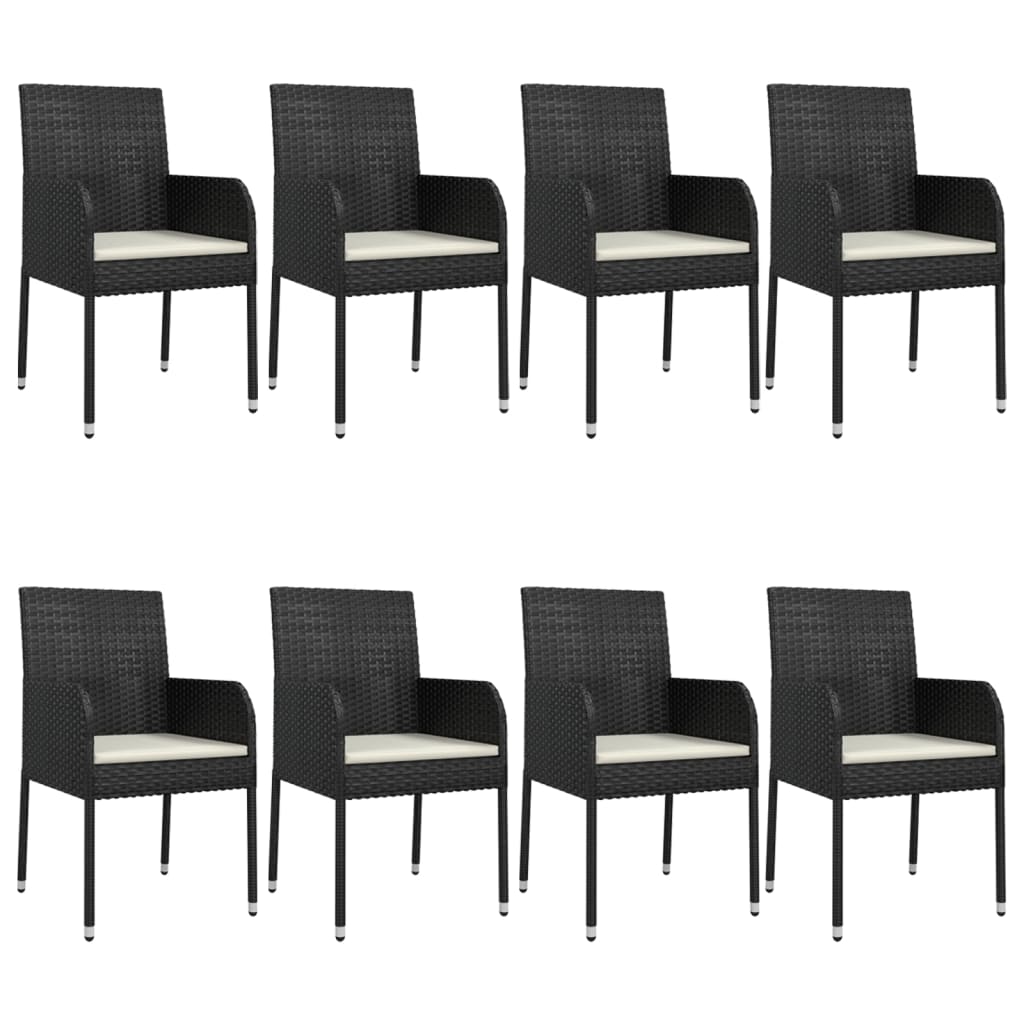 vidaXL Set mobilier de grădină cu perne, 9 piese, negru, poliratan