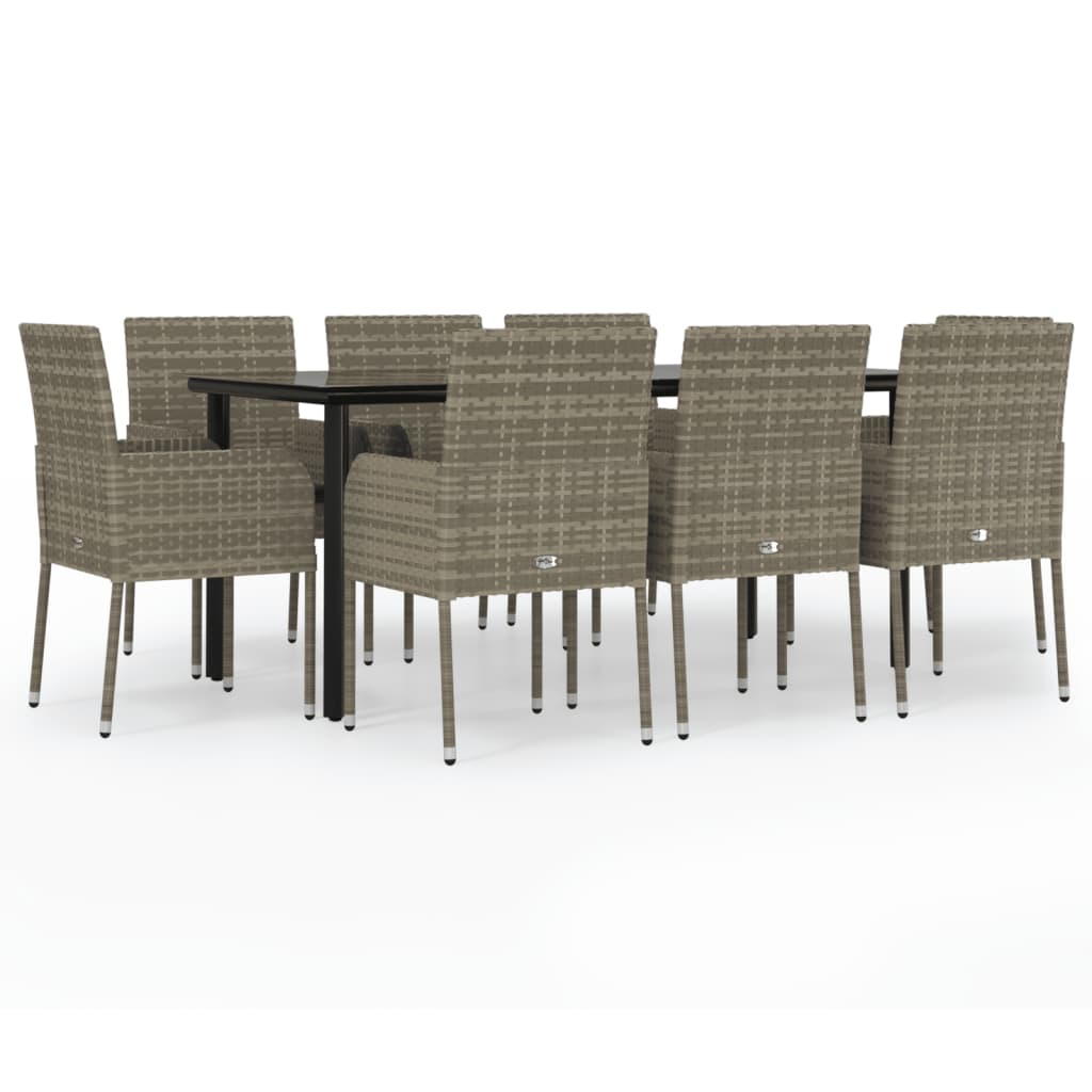 vidaXL Set mobilier de grădină cu perne, 9 piese, negru/gri, poliratan