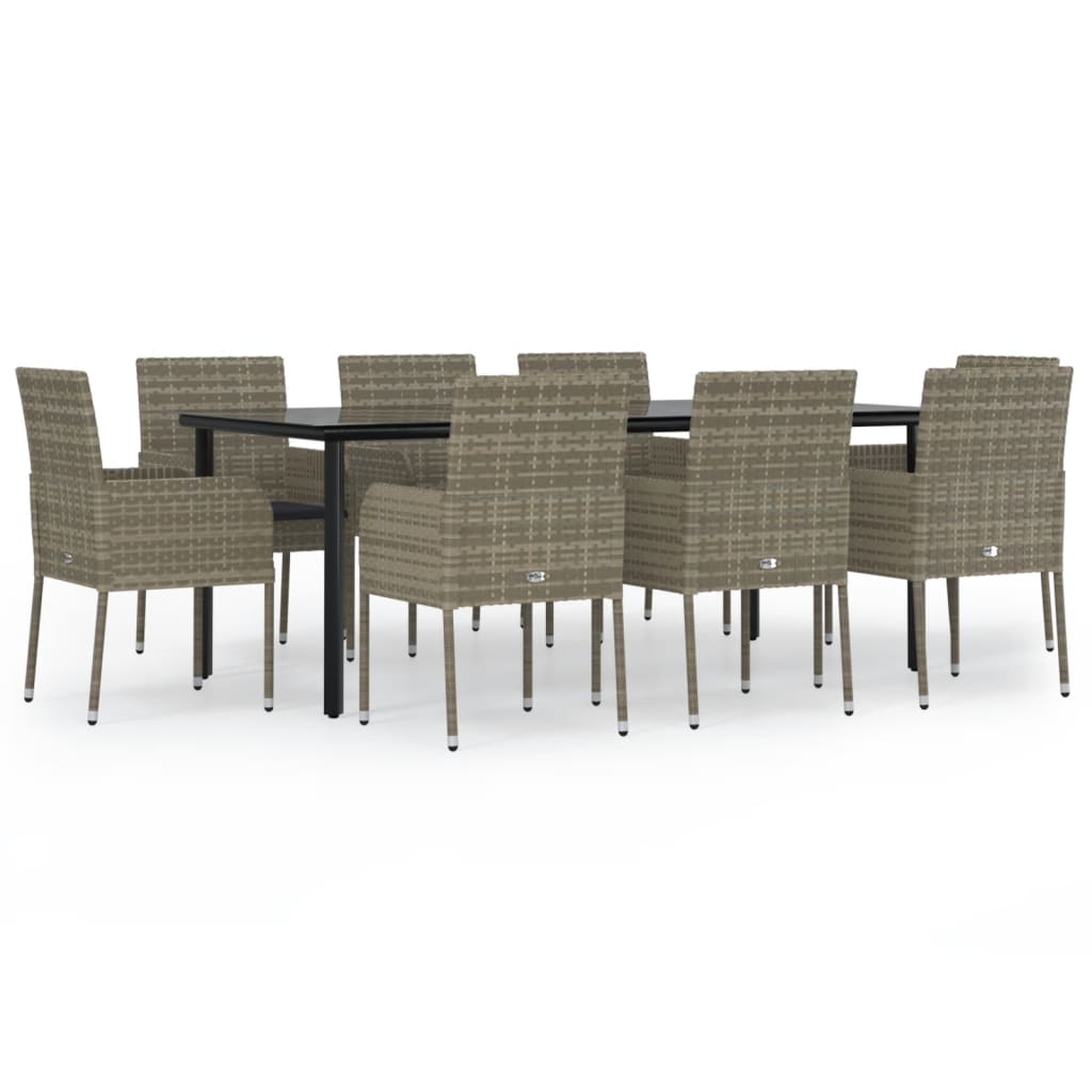 vidaXL Set mobilier de grădină cu perne, 9 piese, negru/gri, poliratan