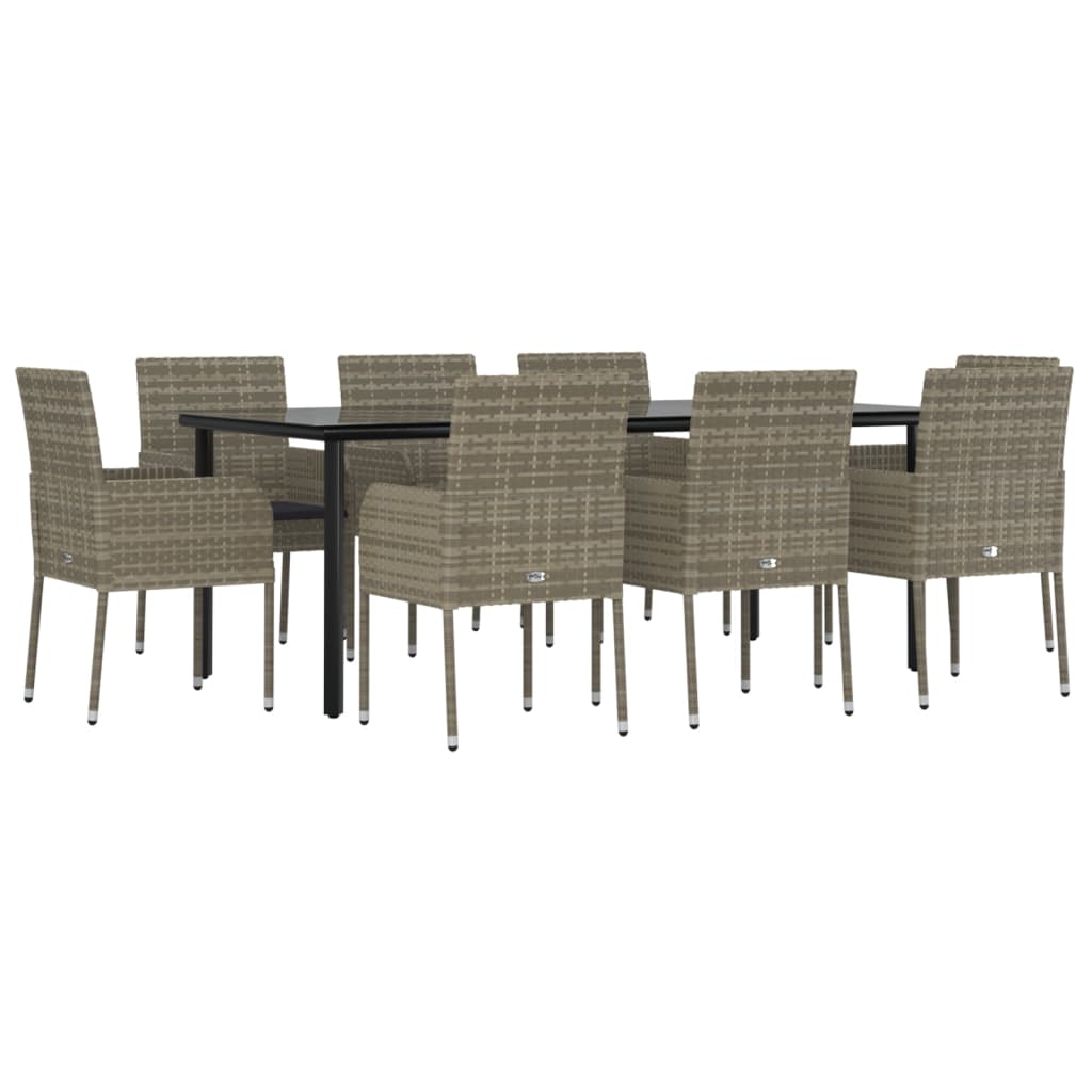 vidaXL Set mobilier de grădină cu perne, 9 piese, negru/gri, poliratan
