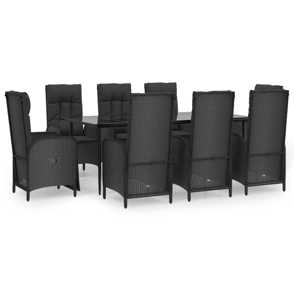 vidaXL Set mobilier de grădină cu perne, 9 piese, negru, poliratan