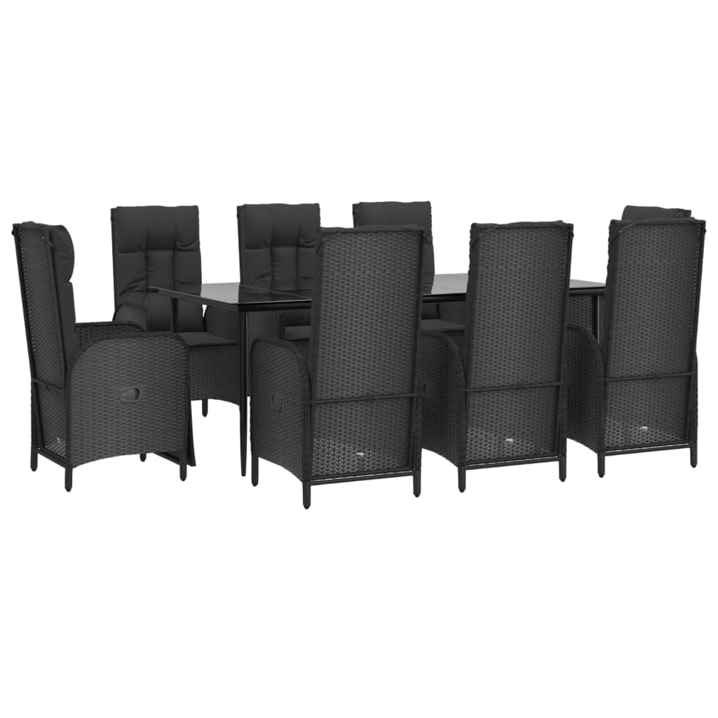 vidaXL Set mobilier de grădină cu perne, 9 piese, negru, poliratan