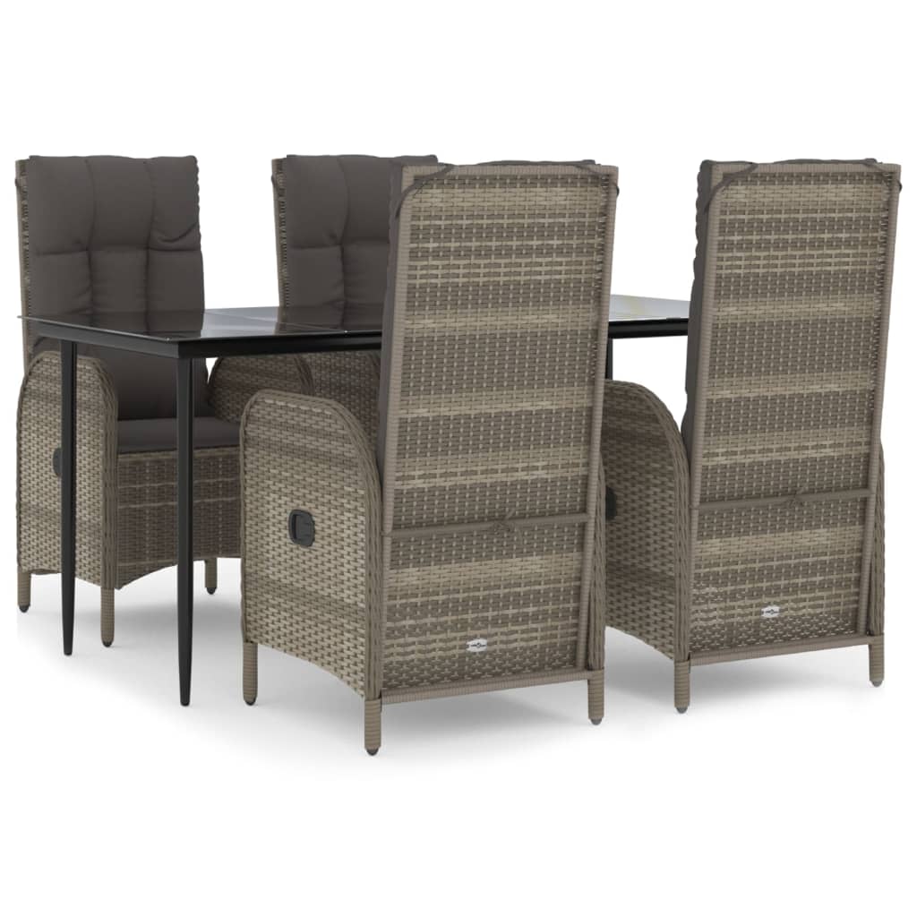 vidaXL Set mobilier grădină cu perne, 5 piese, negru și gri, poliratan