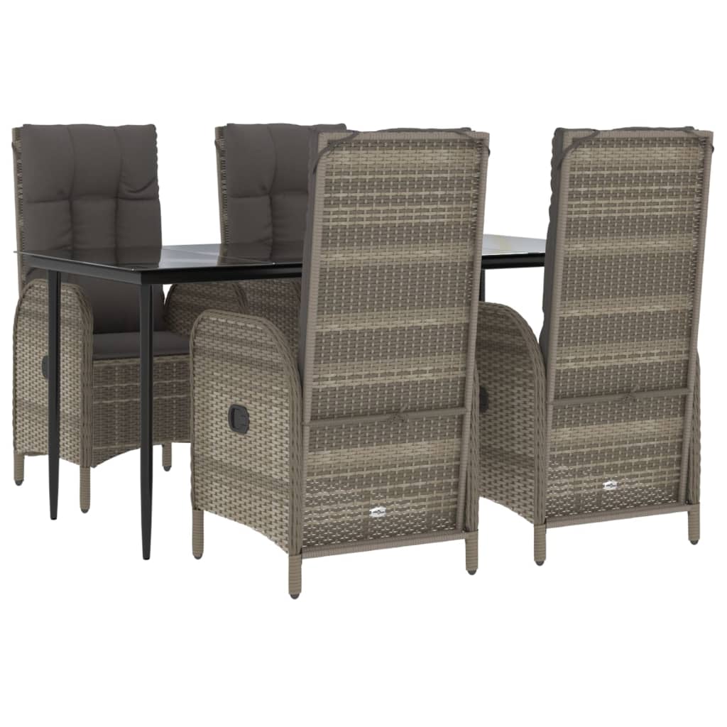 vidaXL Set mobilier grădină cu perne, 5 piese, negru și gri, poliratan