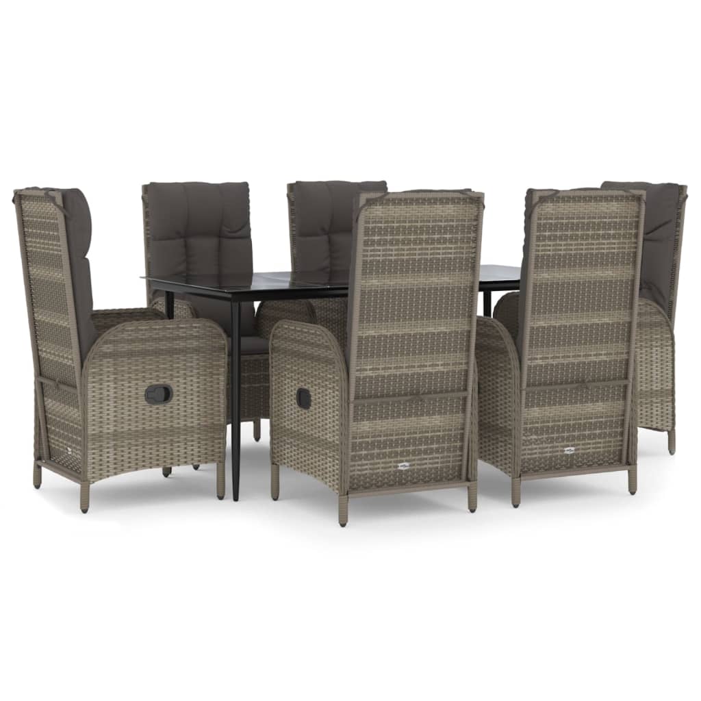vidaXL Set mobilier de grădină cu perne, 7 piese, negru/gri, poliratan vidaXL Set mobilier de grădină cu perne, 7 piese, negru/gri, poliratan