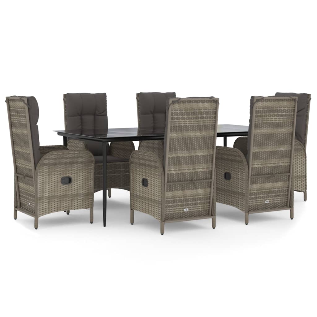 vidaXL Set mobilier de grădină cu perne, 7 piese, negru/gri, poliratan vidaXL Set mobilier de grădină cu perne, 7 piese, negru/gri, poliratan