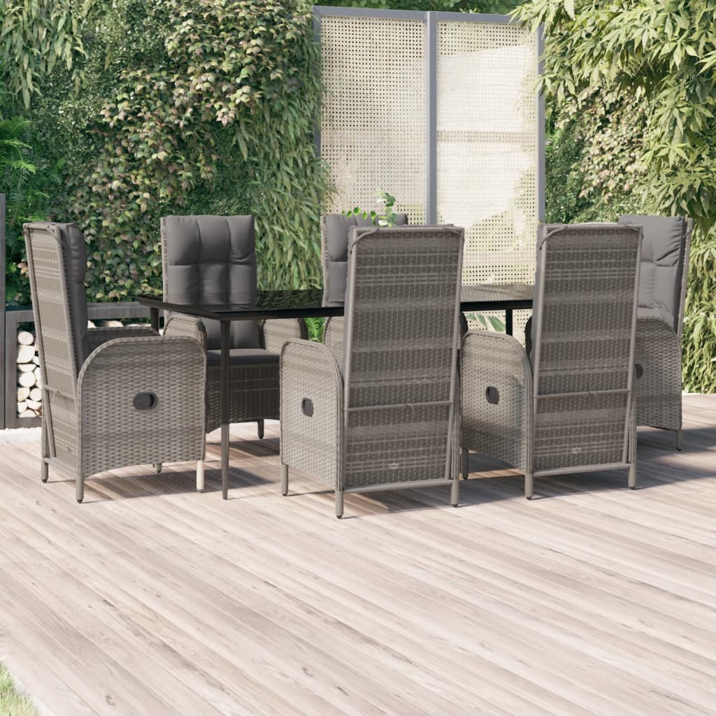 vidaXL Set mobilier de grădină cu perne, 7 piese, negru/gri, poliratan vidaXL Set mobilier de grădină cu perne, 7 piese, negru/gri, poliratan
