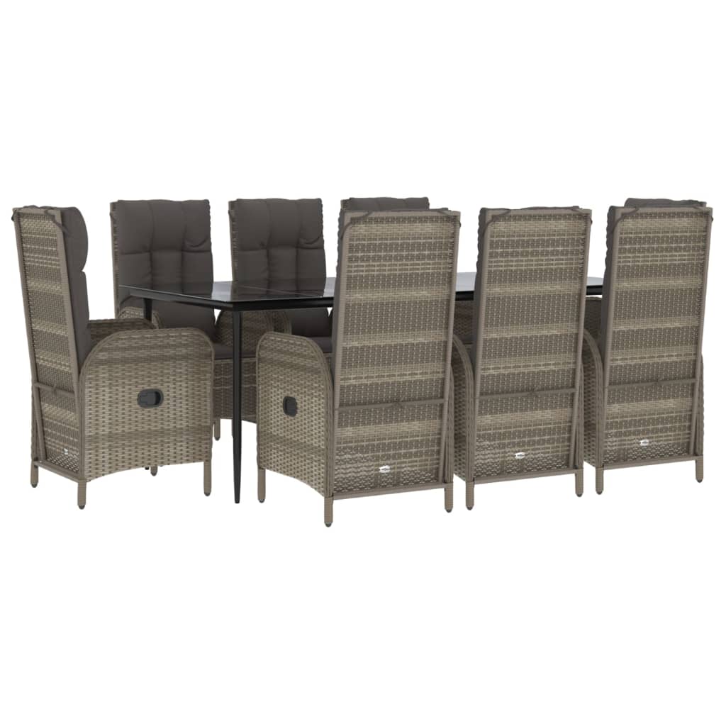 vidaXL Set mobilier de grădină cu perne, 9 piese, negru/gri, poliratan