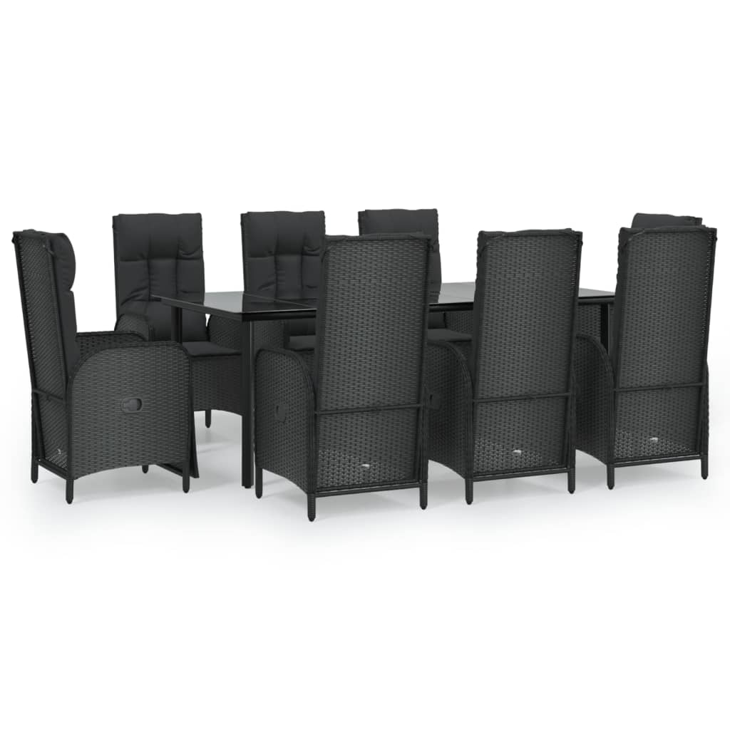 vidaXL Set mobilier de grădină cu perne, 9 piese, negru, poliratan vidaXL Set mobilier de grădină cu perne, 9 piese, negru, poliratan