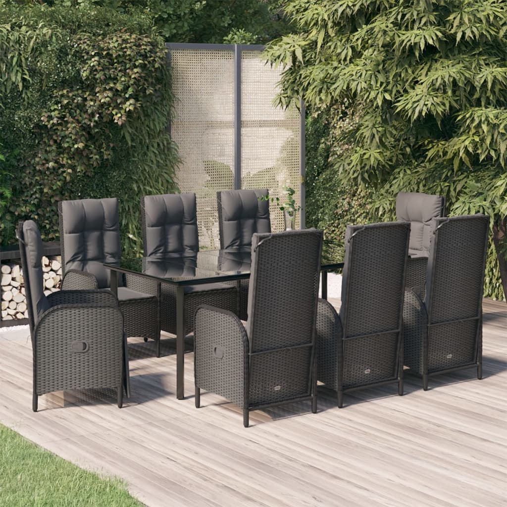 vidaXL Set mobilier de grădină cu perne, 9 piese, negru, poliratan vidaXL Set mobilier de grădină cu perne, 9 piese, negru, poliratan