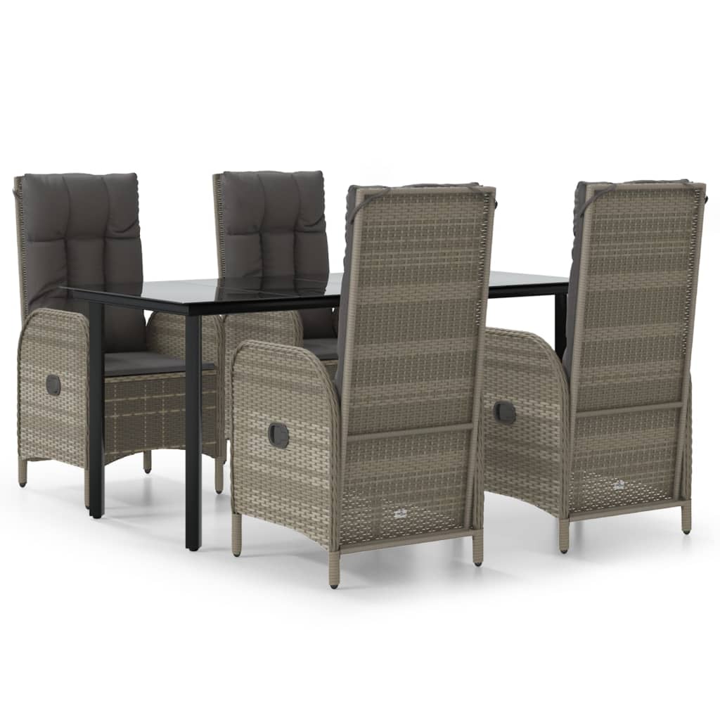 vidaXL Set mobilier grădină cu perne, 5 piese, negru și gri, poliratan
