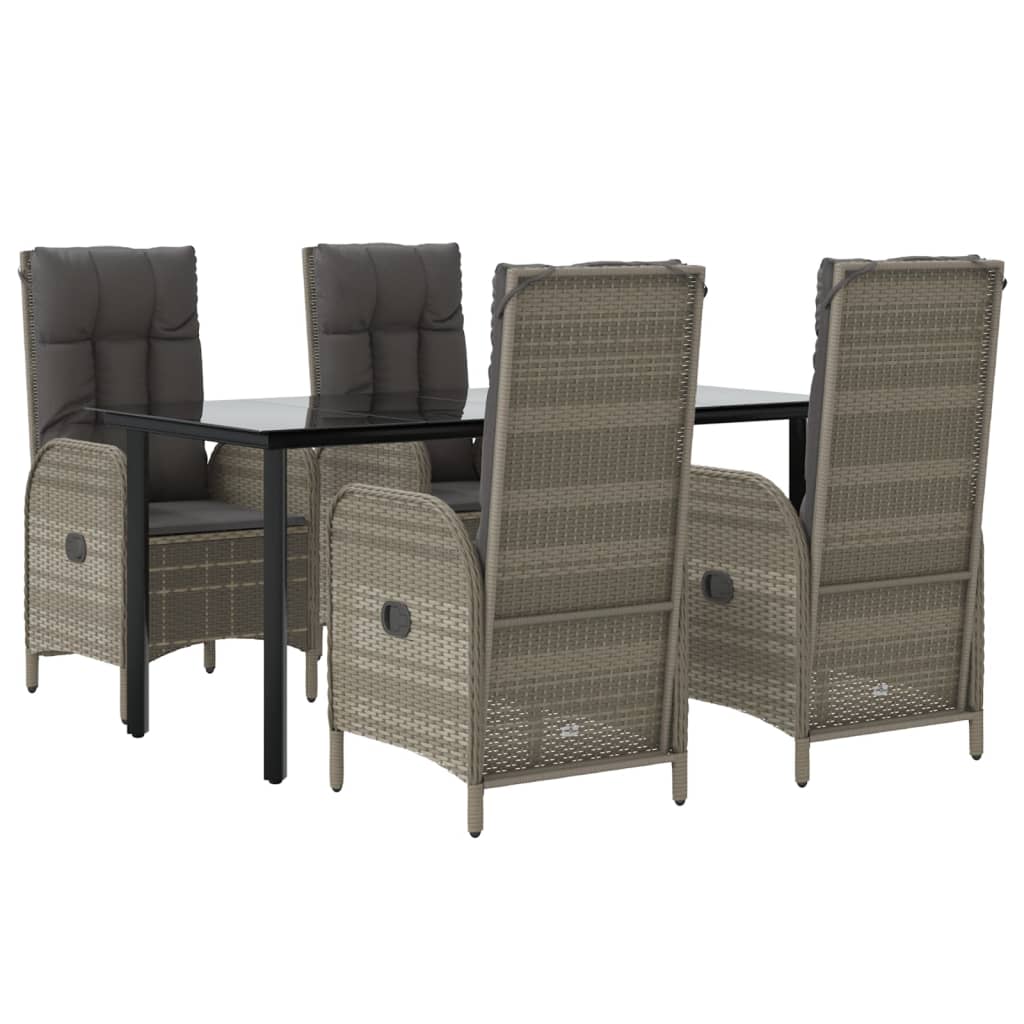 vidaXL Set mobilier grădină cu perne, 5 piese, negru și gri, poliratan