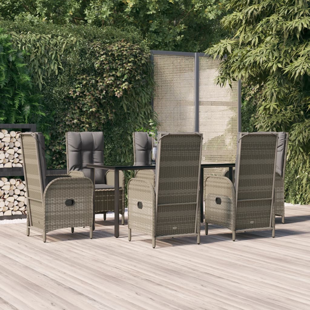 vidaXL Set mobilier de grădină cu perne, 7 piese, negru/gri, poliratan vidaXL Set mobilier de grădină cu perne, 7 piese, negru/gri, poliratan