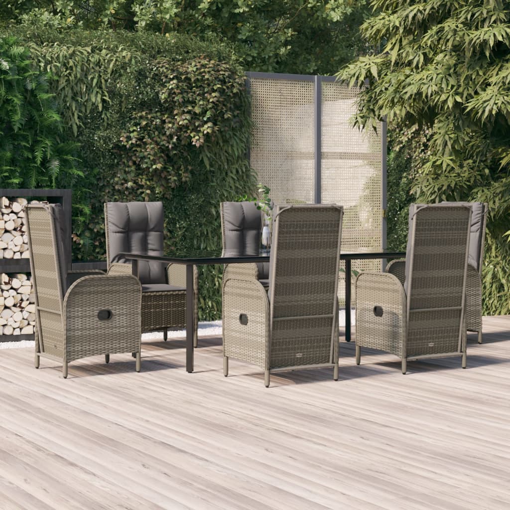 vidaXL Set mobilier de grădină cu perne, 7 piese, negru/gri, poliratan vidaXL Set mobilier de grădină cu perne, 7 piese, negru/gri, poliratan