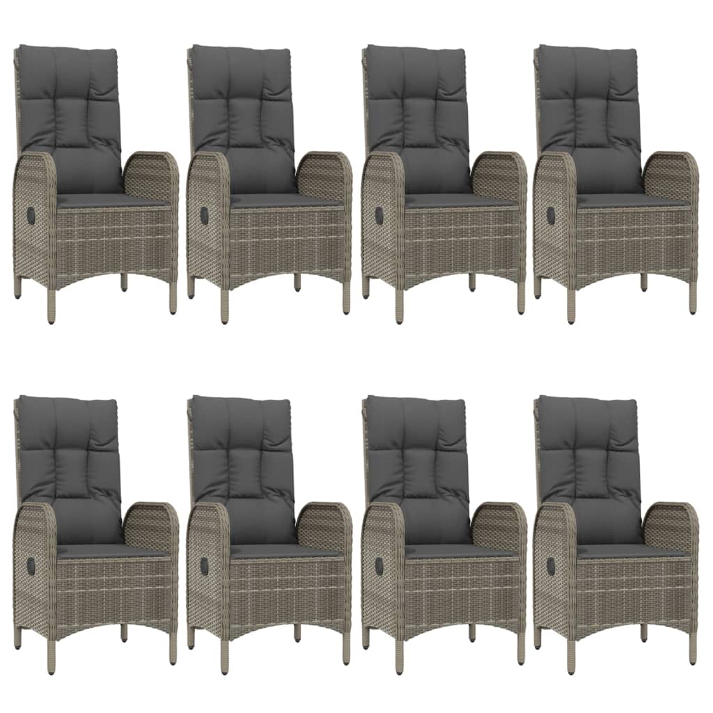 vidaXL Set mobilier de grădină cu perne, 9 piese, negru/gri, poliratan