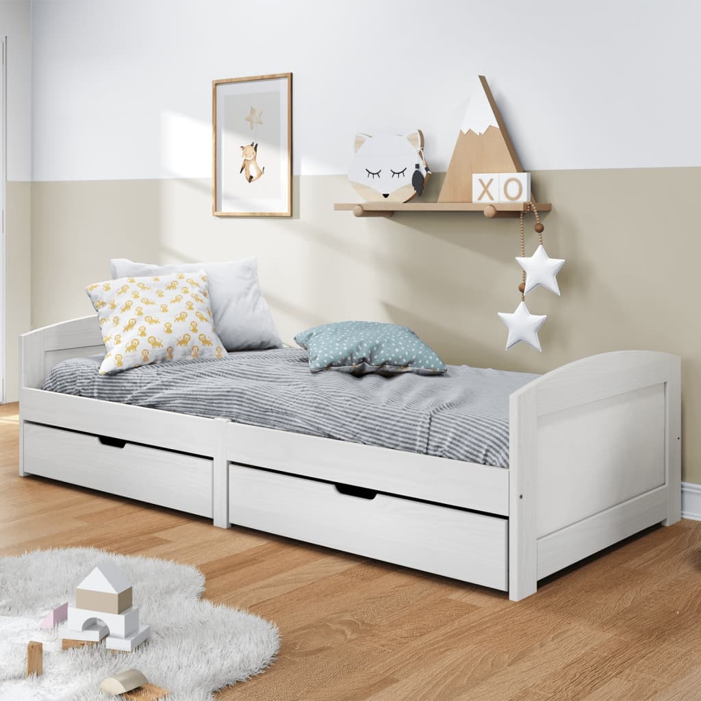 vidaXL Pat de zi cu 2 sertare "IRUN", alb, 90x200 cm, lemn masiv pin vidaXL Pat de zi cu 2 sertare "IRUN", alb, 90x200 cm, lemn masiv pin