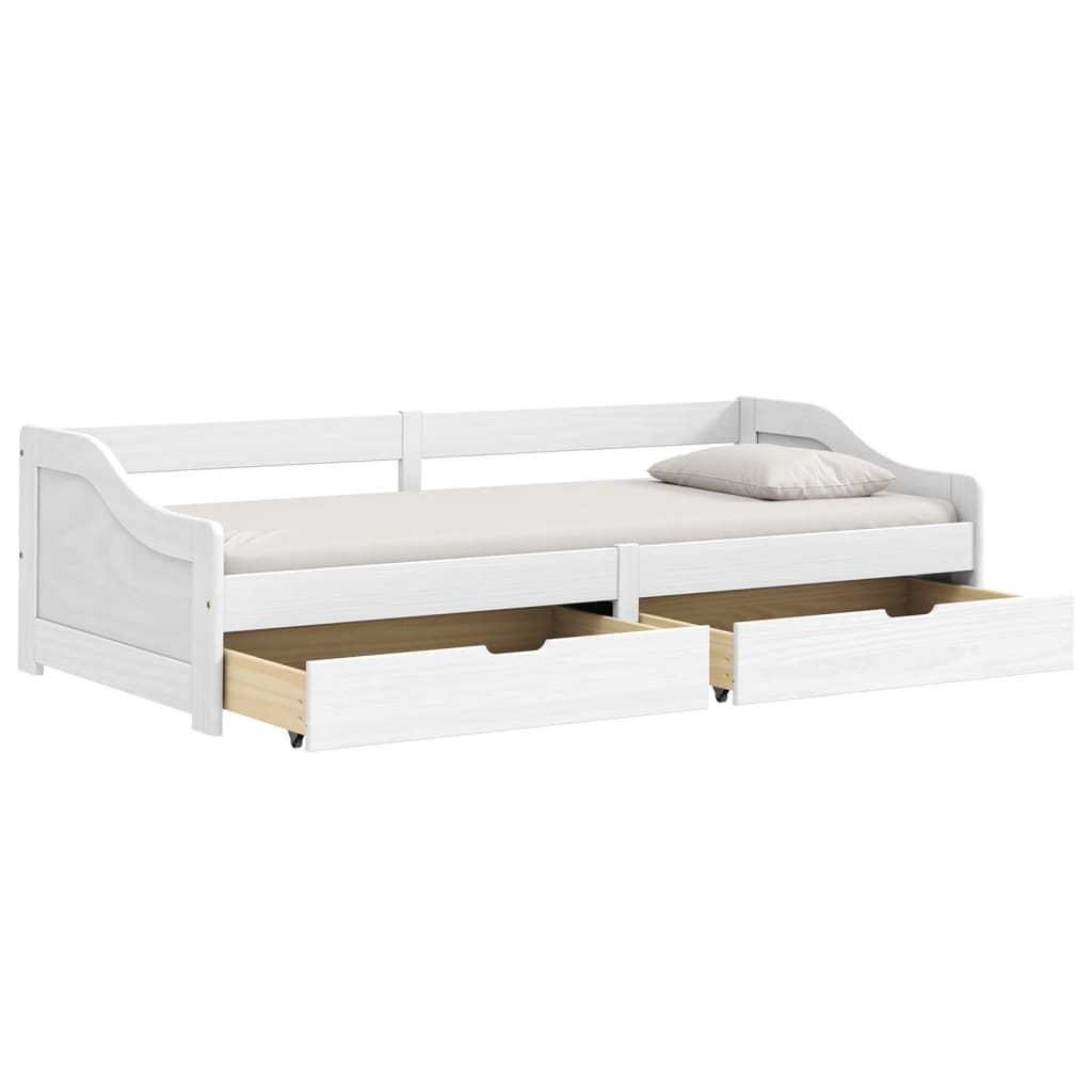 vidaXL Pat de zi cu 2 sertare "IRUN", alb, 90x200 cm, lemn masiv pin vidaXL Pat de zi cu 2 sertare "IRUN", alb, 90x200 cm, lemn masiv pin