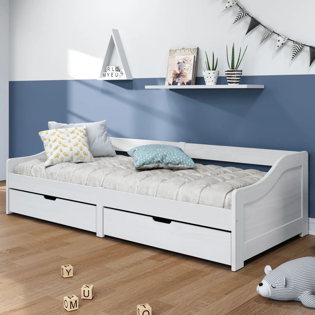 vidaXL Pat de zi cu 2 sertare "IRUN", alb, 90x200 cm, lemn masiv pin vidaXL Pat de zi cu 2 sertare "IRUN", alb, 90x200 cm, lemn masiv pin