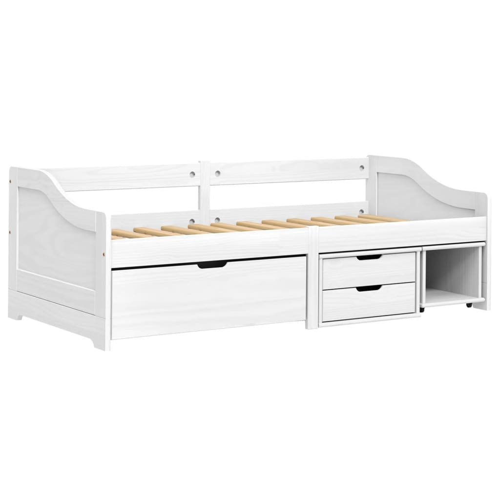 vidaXL Pat de zi cu 3 sertare "IRUN", alb, 90x200 cm, lemn masiv pin vidaXL Pat de zi cu 3 sertare "IRUN", alb, 90x200 cm, lemn masiv pin