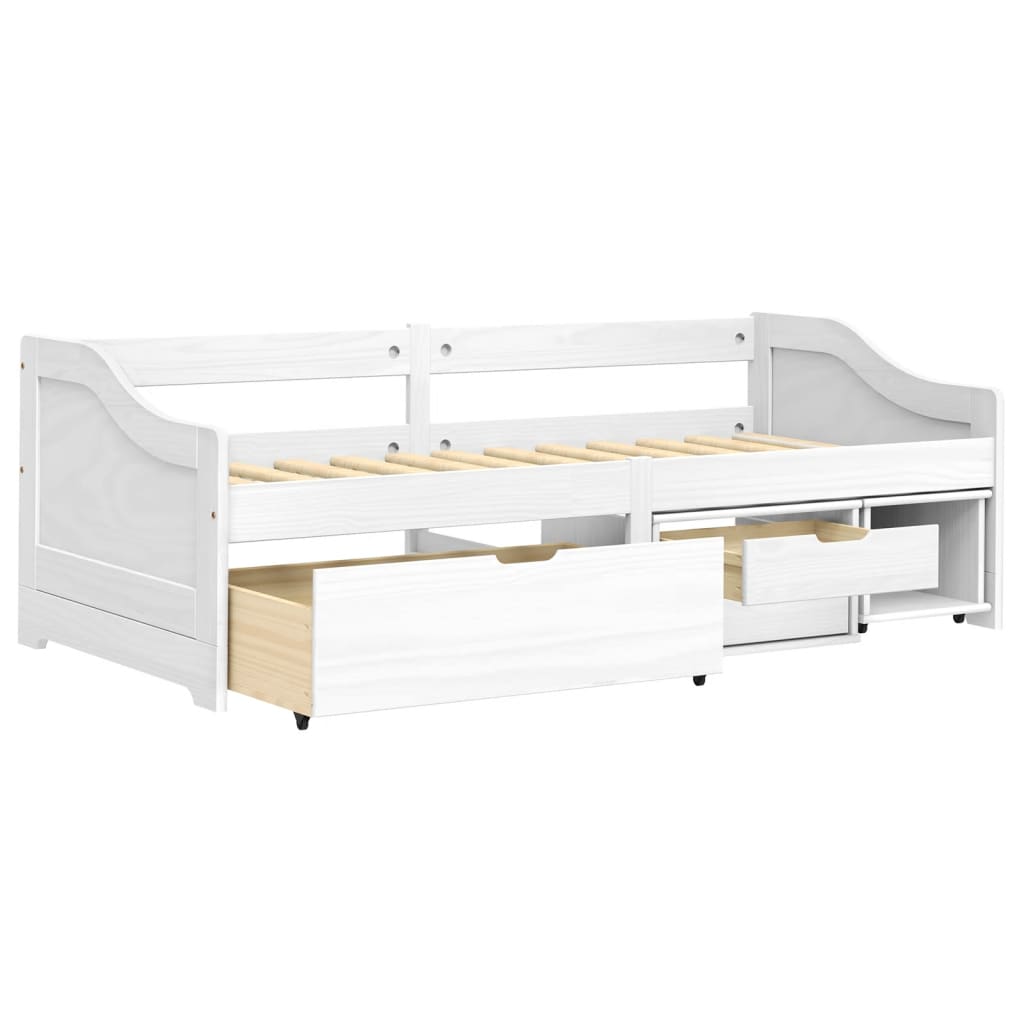 vidaXL Pat de zi cu 3 sertare "IRUN", alb, 90x200 cm, lemn masiv pin vidaXL Pat de zi cu 3 sertare "IRUN", alb, 90x200 cm, lemn masiv pin