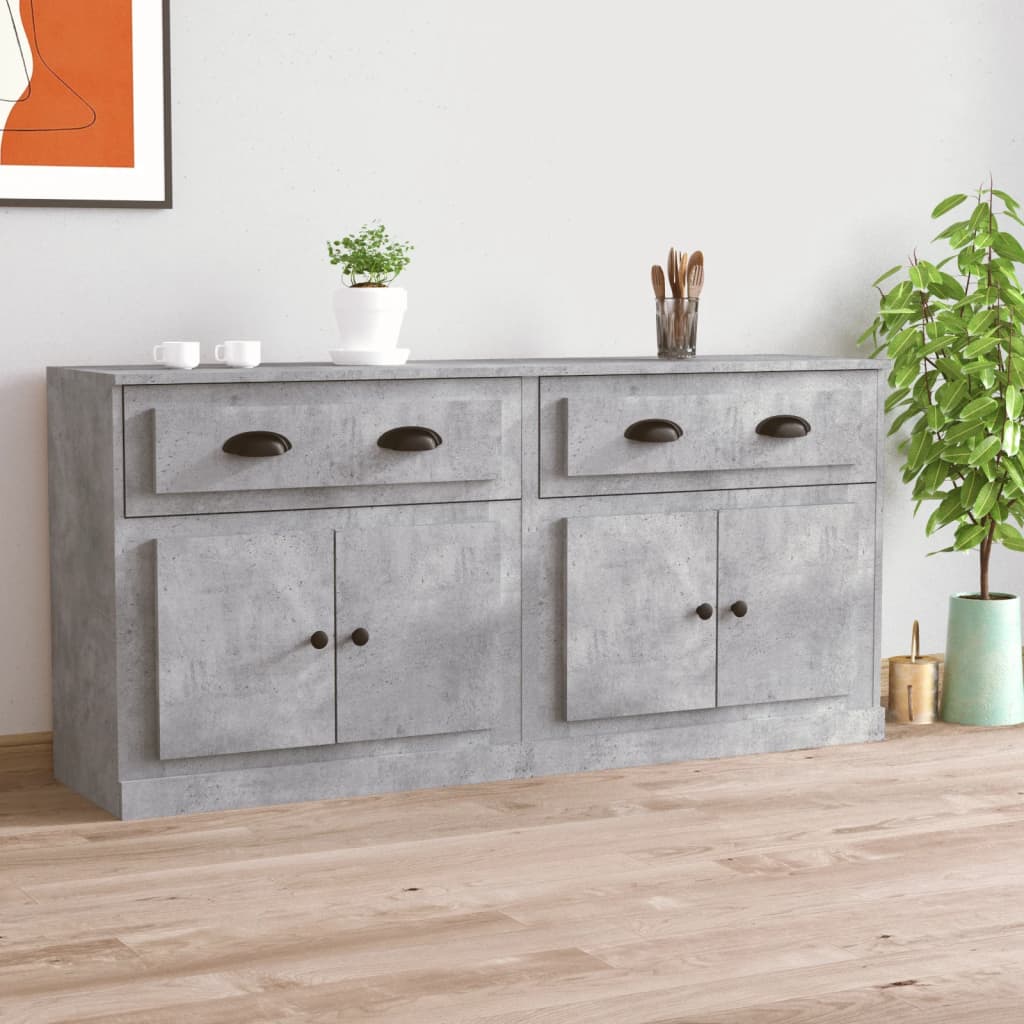 vidaXL Servante, 2 piese, gri beton, lemn prelucrat
