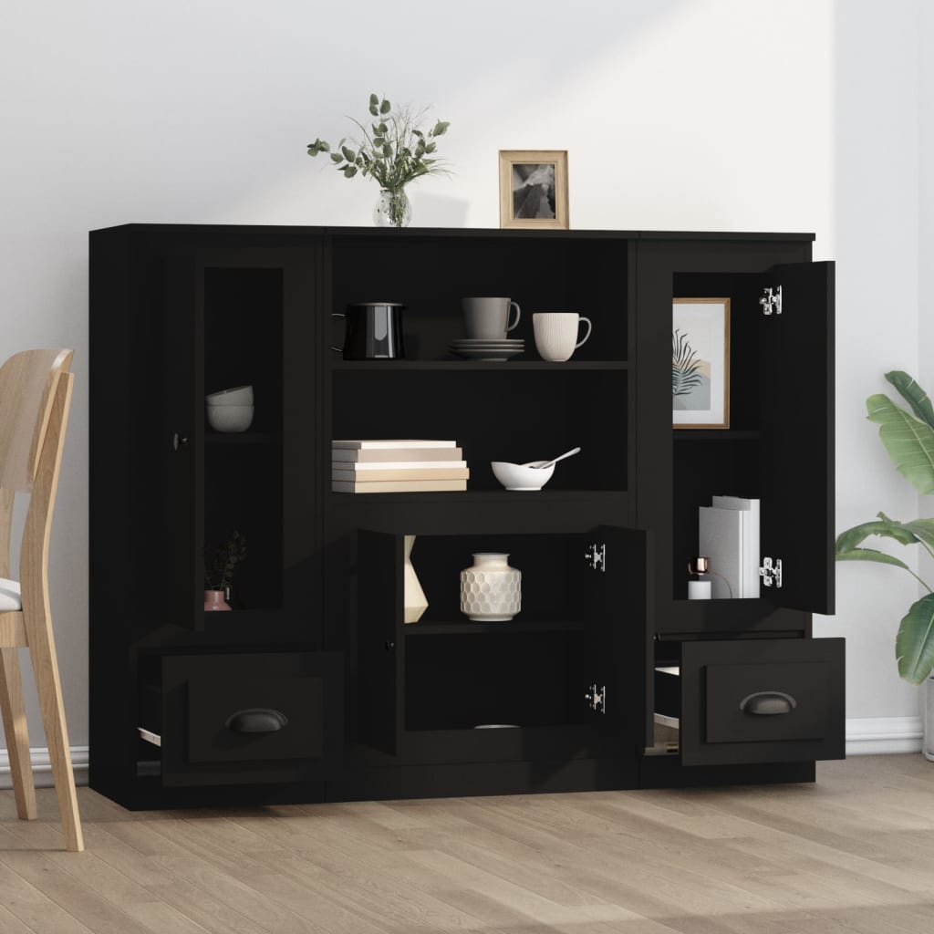 vidaXL Dulapuri înalte, 3 piese, negru, lemn prelucrat